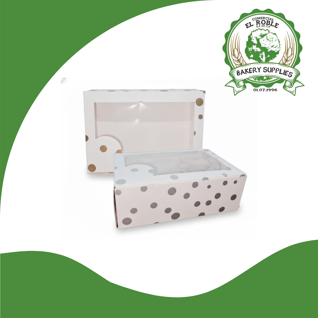 EL ROBLE CAJA BLANCA PLEGADIZA CON PUNTO ORO CON VENTANA 9X6X3 1/1 UNI