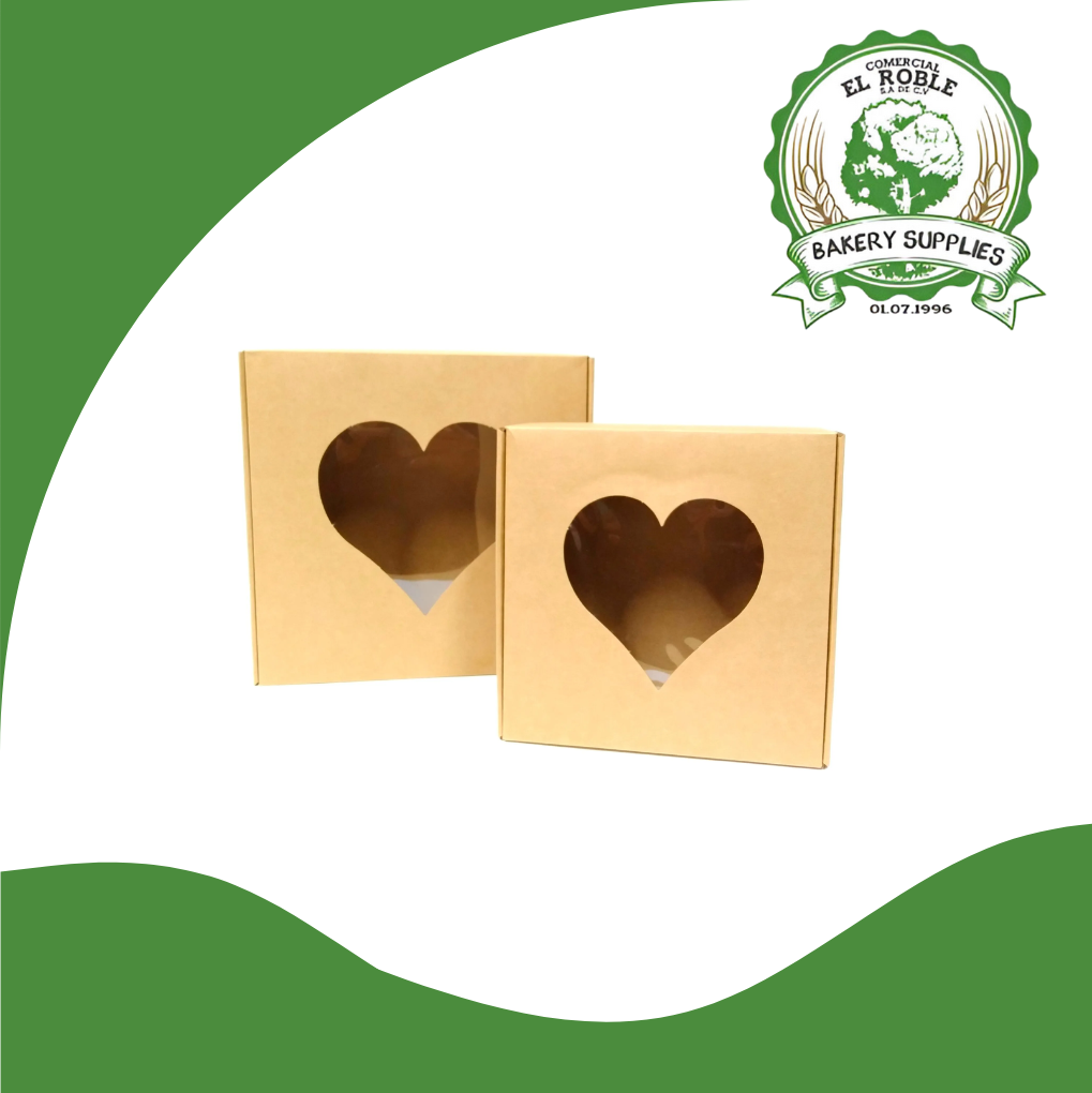 EL ROBLE CAJA CAFE CORAZON CON VENTANA  8X8X4 1/1 UNI