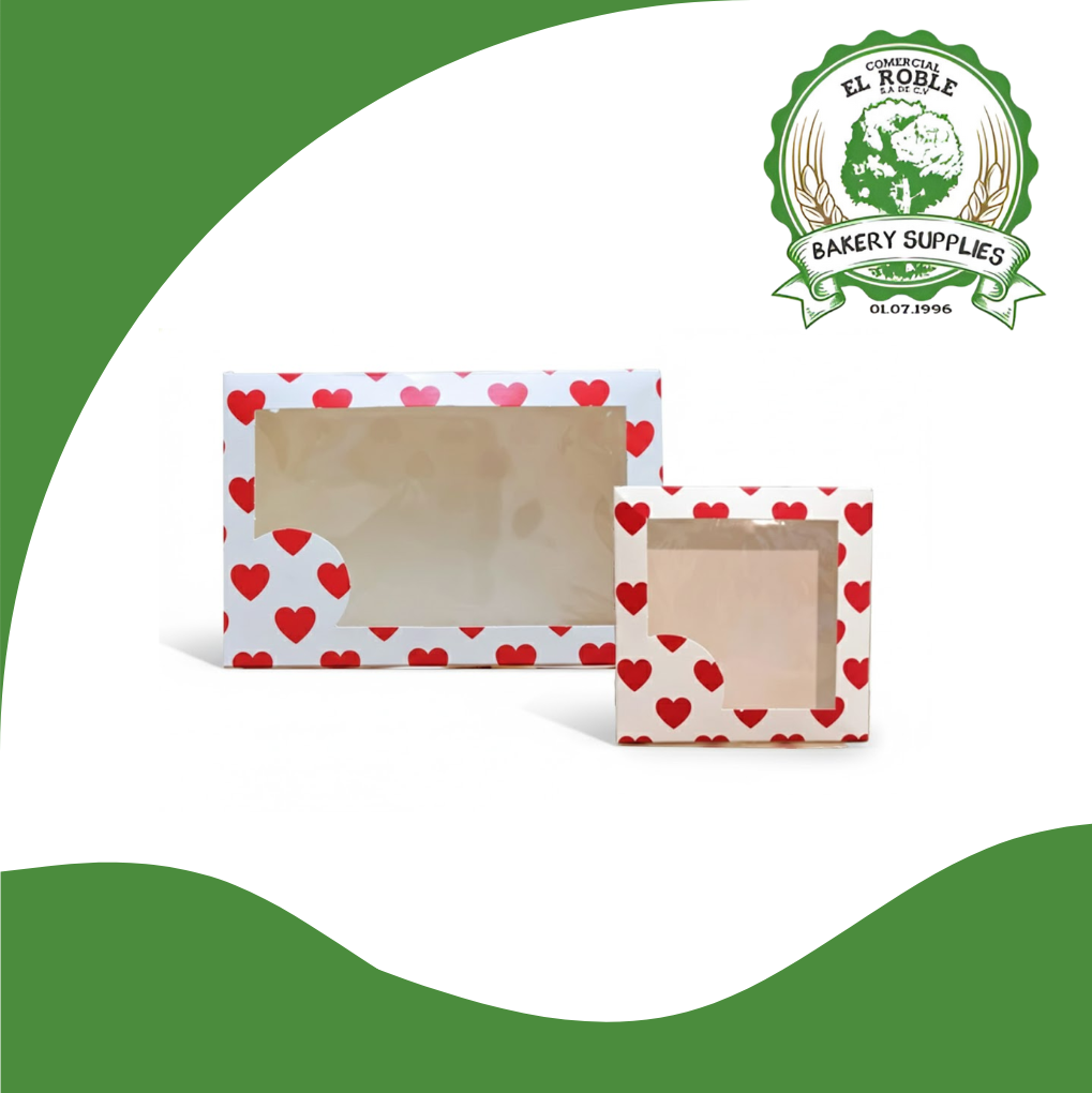 EL ROBLE CAJA ROJA PLEGADIZA CORAZON BLANCO  CON VENTANA CUADRADA 6X6X3 1/1 UNI