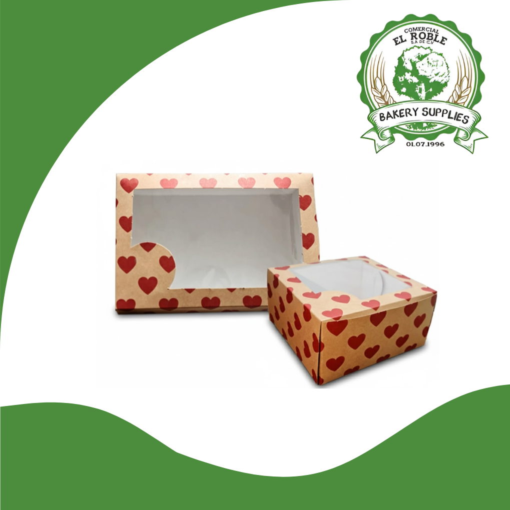 EL ROBLE CAJA CAFE CORAZON ROJO CON VENTANA  6X6X3 1/1 UNI