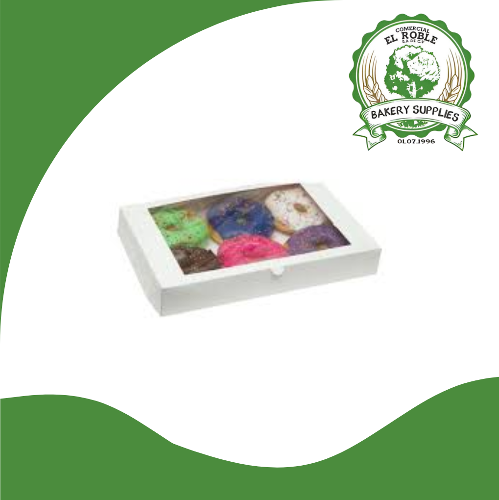 EL ROBLE CAJA BLANCA PLEGADIZA CON VENTANA PARA 6 DONAS 11.30X7.68X1.57 1/1