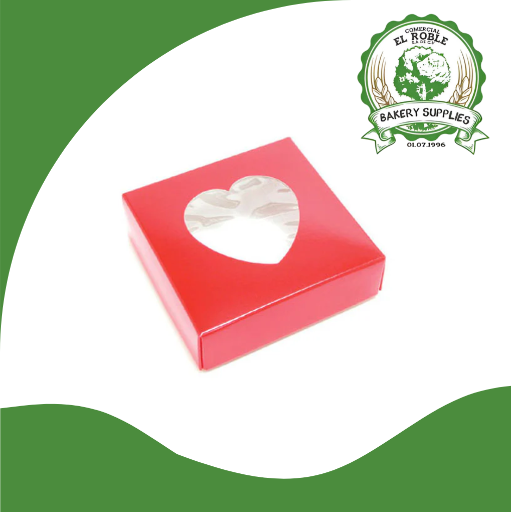 EL ROBLE CAJA ROJA CORAZON BLANCA C/VENTANA CUADRADA 9X6X3 1/1