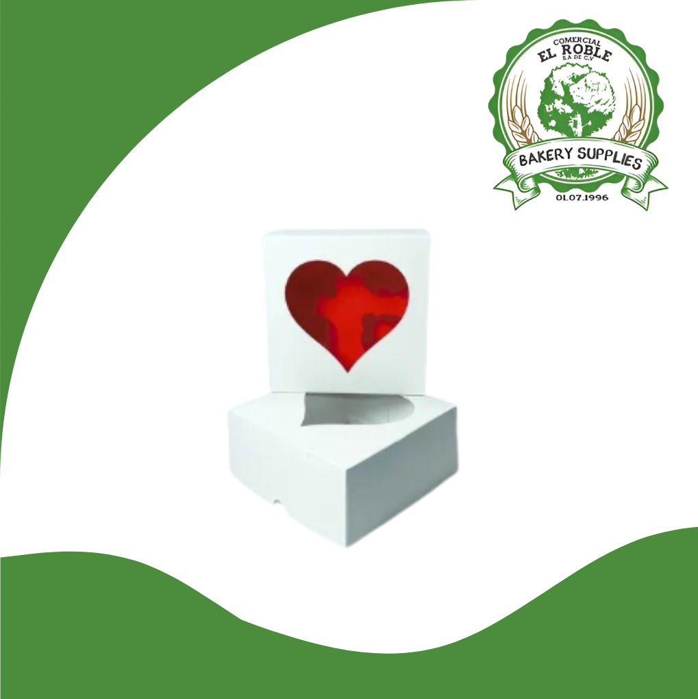 EL ROBLE CAJA BLANCA PLEGADIZA CORAZON ROJO CON VENTANA CORAZON 6X6X3 1/1 UNI