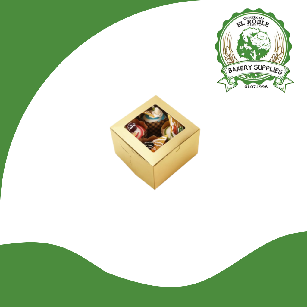 PASTELOSO CAJA GOF DORADA P/MUFFIN C/VENTANA 95938 4CUP 1/1 UNI