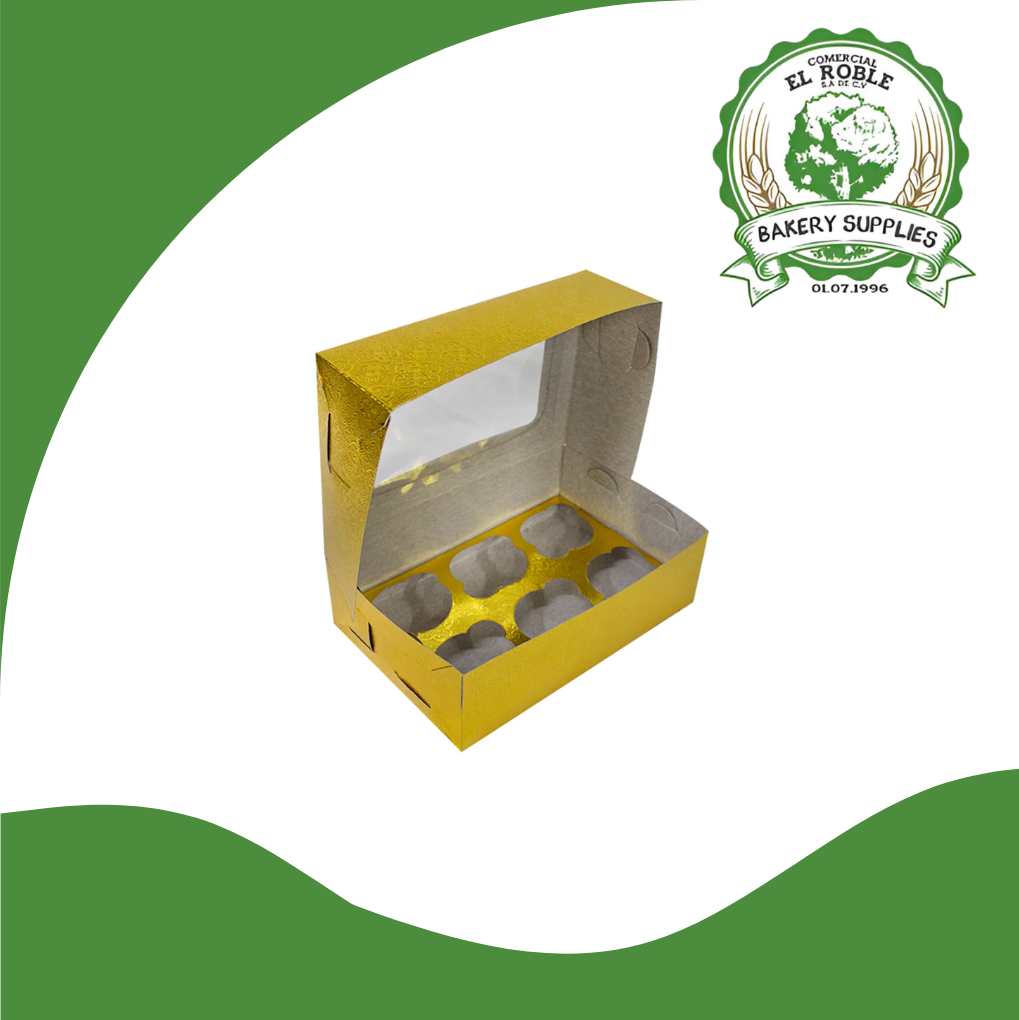 [103253] PASTELOSO CAJA GOF DORADA PARA MUFFIN CON VENTANA 95945 6CUP 1/1 UNI