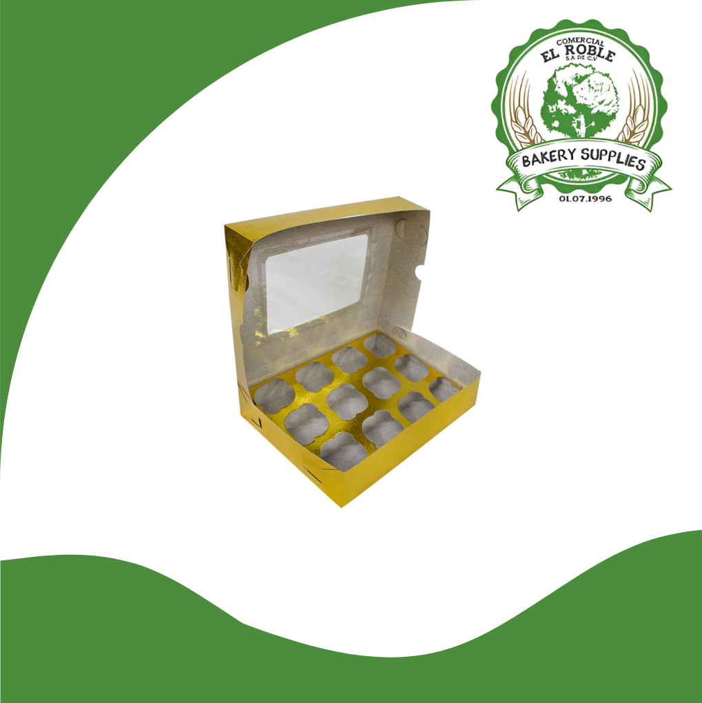 PASTELOSO CAJA GOF DORADA P/MUFFIN C/VENTANA 95952 12CUP 1/1 UNI