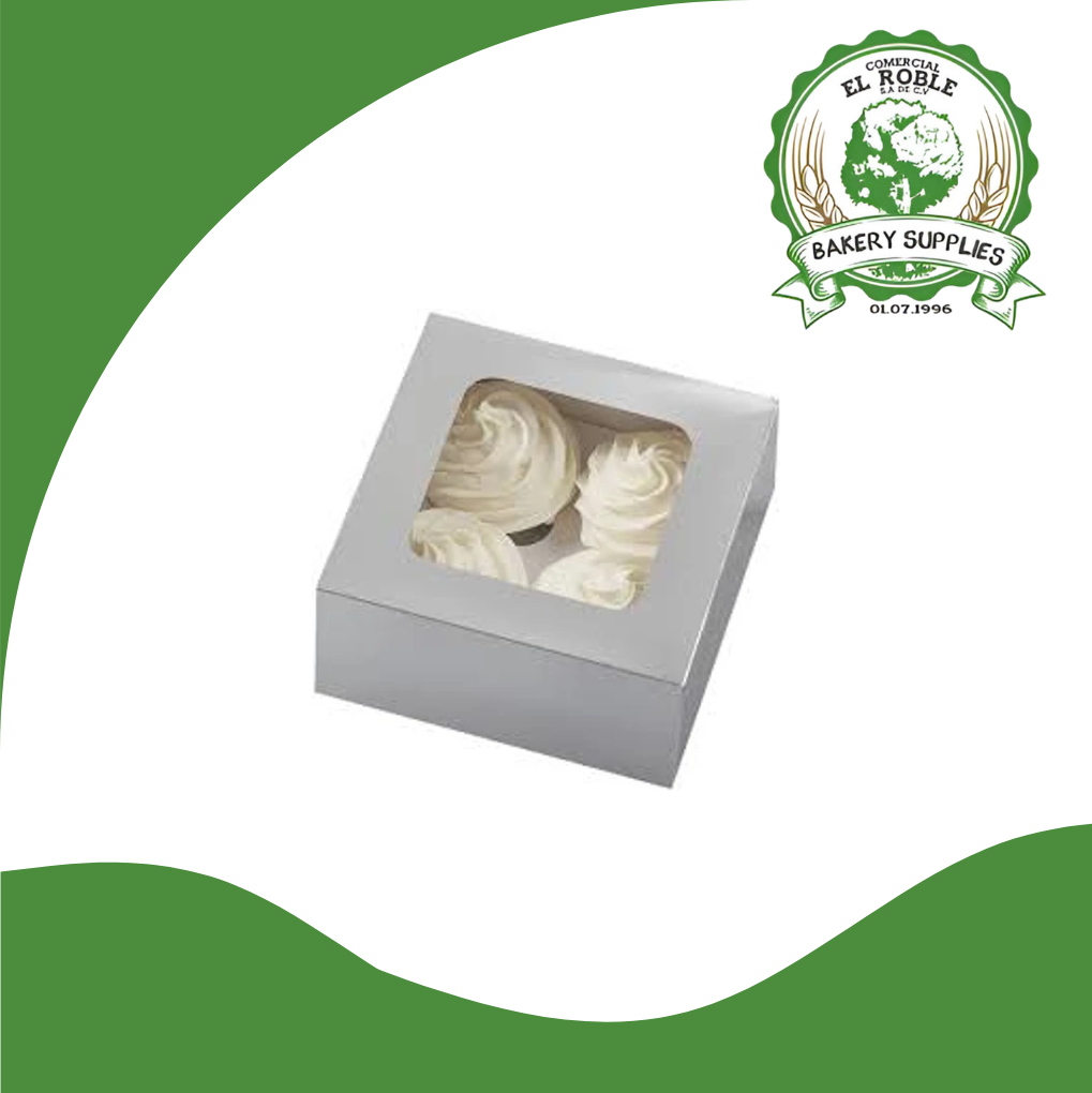 PASTELOSO CAJA GOF PLATA P/MUFFIN C/VENTANA 95983 4 CUP 1/1 UNI