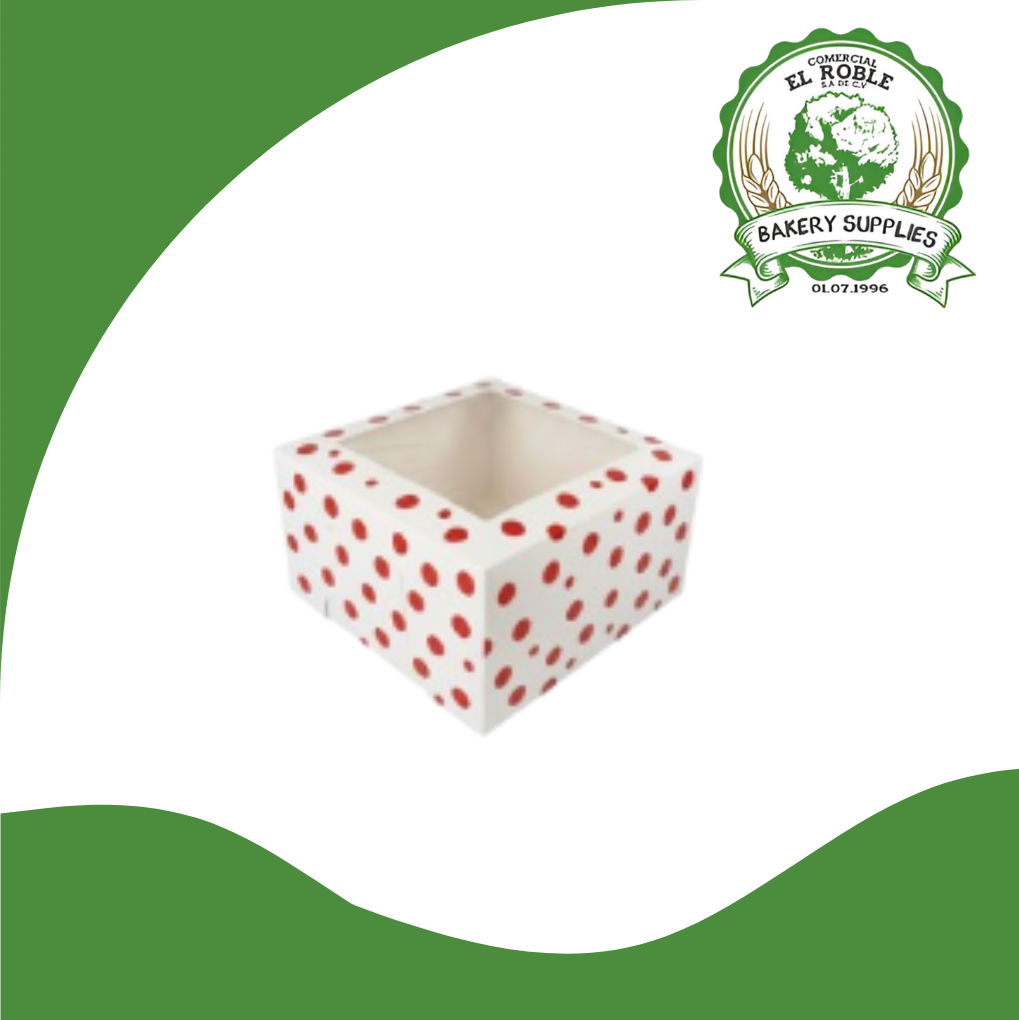 [103431] CAJA BLANCA CON VENTANA CON DISEÑO PUNTOS ROJOS NAVIDEÑA 9X6X3  1/1 UNI