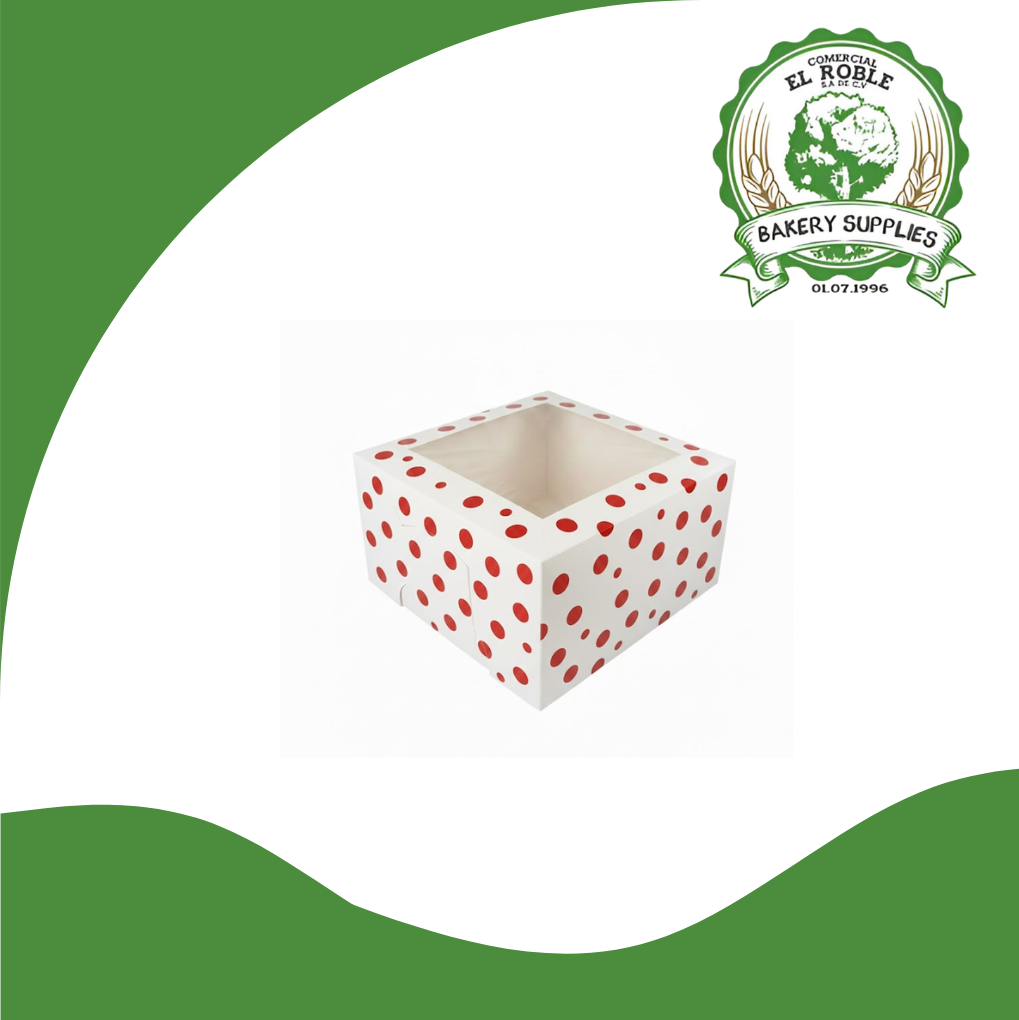 CAJA 6X6X3 CON VENTANA CON PUNTOS ROJOS NAVIDEÑA 1/1 UNI